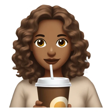 aesthetic white girl with brown wavy hair and brown eyes sipping an iced americano in a cute coffee shop  sticker