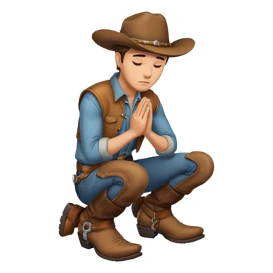 cowboy kneeling in prayer focusing on his boots sticker