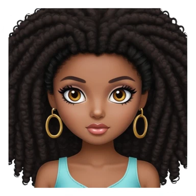 pretty bratz girl, dark brown afro, dark brown eyes, black eyeliner, deep black skin sticker