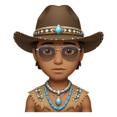 cute Indigenous tribal male portrait, head and shoulders only, cowboy hat, sunglasses, tribal jewelry, confident expression, 3D cartoon, mobile game icon style, clean background, no text, no watermark
 sticker