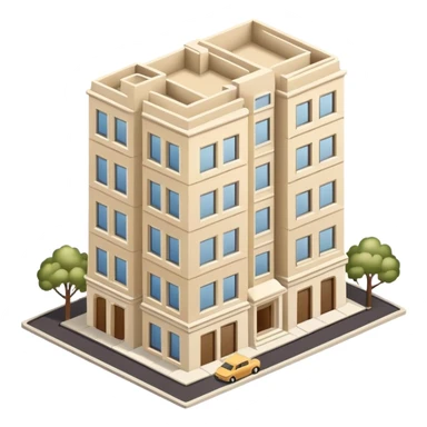 Upper East Side beige apartment building high-rise, isometric dollhouse-style, realistic sticker