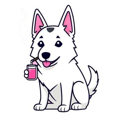 White belgian Shepard smokes pink bong sticker