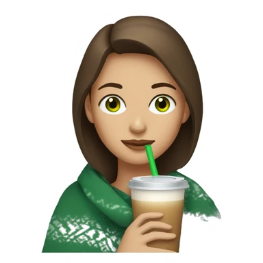 Woman with green eyes and brown hair cozy with a blanket drinking iced coffee sticker