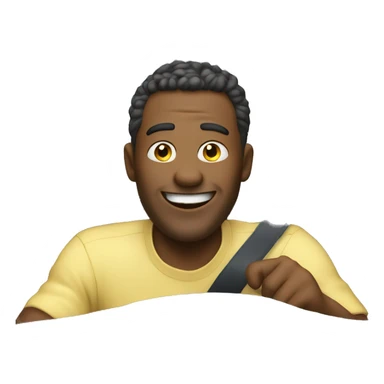 A man is standing and laughing loudly while driving a car  sticker