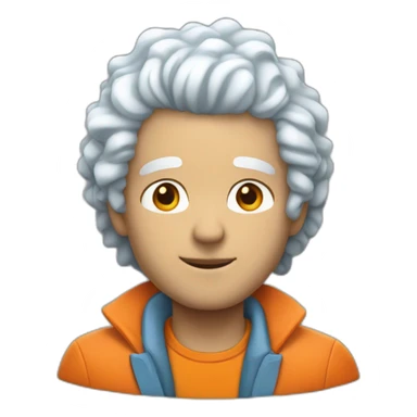 light blue skin curly white hair man with orange jacket sticker