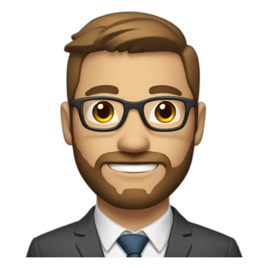 Businessman short brown hair parted on right short full beard grey glasses sticker