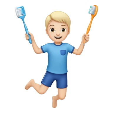 Creat an emoji for kid jumping and holding toothbrush sticker