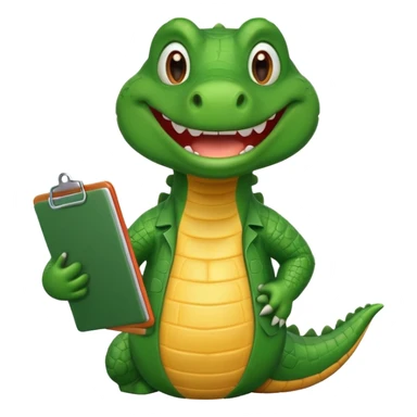 A cartoon gator with a clipboard and a pencil against a white background sticker