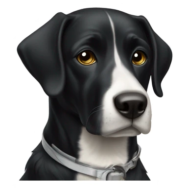 black dog with white collar and whitish nose sticker