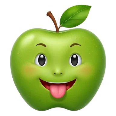 create a happy green apple with a face showing the tongue sticker