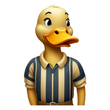duck wearing a striped polo shirt and a gold diaper sticker
