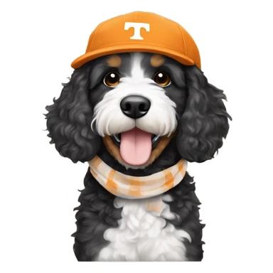 Bernedoodle with University of tennessee hat and scarf sticker