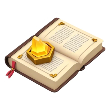 Clash of Clans aesthetic: Cinematic Playful 3D Isometric Spell Book Emoji, rendered in a 3D vector-style similar to standard emojis with minimal shading and bold, simplified shapes. A compact, distinct form with signature details, softly glowing with a fantasy RPG magic charm. Simplified yet unmistakably iconic, highly detailed and consistent, glowing with a soft radiance and high shine. Stylized with a touch of heroic grandeur and a soft glowing outline, capturing the essence of a beloved gaming relic with a friendly, playful manner! sticker