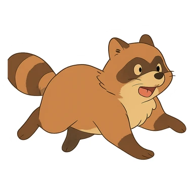 ghibli style raccoon running sticker