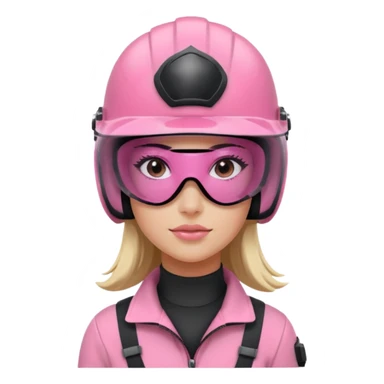 pink power ranger, woman emoji, with helmet on, black visor eye protection sticker