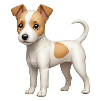 a full body facing front on of a buff white parson russell terrier looking dog the size of a kelpie with light brown long ears and a light brown patch on one eye and a large snout. the rest of the dog is completely white.  sticker