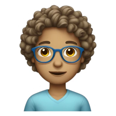 Boy with long curly hair and round blue glasses sticker