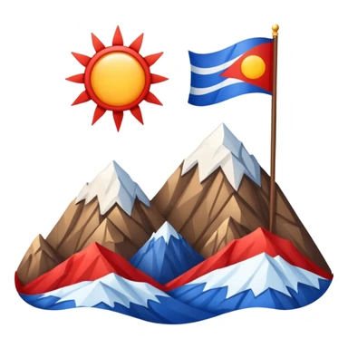A blue , white and red flag With three mountain and a sun and ⚖️ in the upper part of mountains sticker