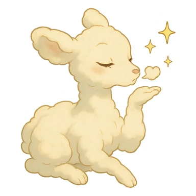 ghibli-inspired vanilla cloud doe blowing a kiss with sparkles, soft and dreamy sticker