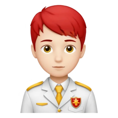 um menino estudante com uniforme branco e detalhes amarelo e vermelho sticker