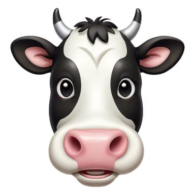 Cinematic Comical Black and White Cow Portrait Emoji, Head tilted dramatically with an exaggeratedly amused expression, featuring a striking, glossy coat of bold black and white, wide, expressive brown eyes filled with playful disbelief, Simplified yet hilariously expressive features, highly detailed, glowing with a slightly sassy glow, high shine, dramatic yet playful, stylized with an air of cheeky mischief, bright and endearing, soft glowing outline, capturing the essence of a spirited and over-the-top cow, so meme-worthy it feels like it could moo its way into internet fame instantly! sticker