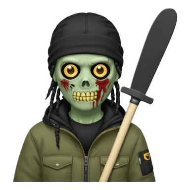 a zombie emoji with black dreads and a black carheartt jacket and black nike ski mask on his head sticker