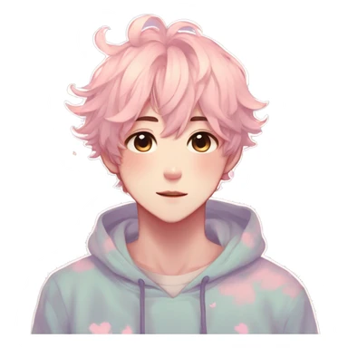 Gorgeous pastel anime style boy man with blushing face and butterflies aesthetic trending style sticker