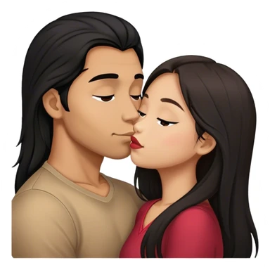 Guy with long black hair kissing Filipina girl with brown hair  sticker
