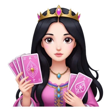 long black hair girl with pink tarot cards sticker