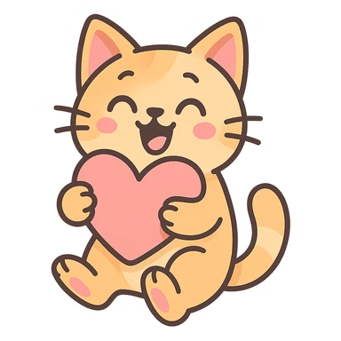 pastel toon style cute cat with a heart sticker