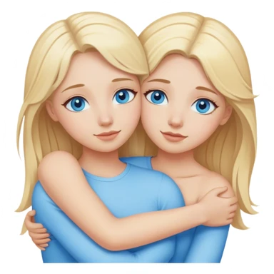 Cinematic realistic two sisters with blonde hair and blue eyes hug sticker