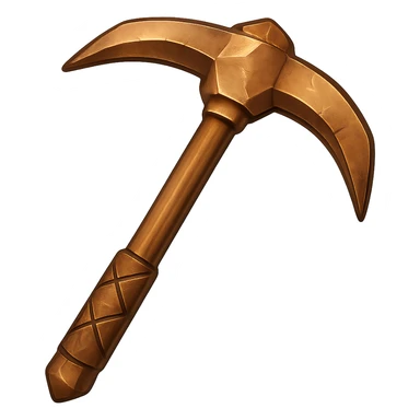 Create a bronze version of the pickaxe, matching the color, texture, and worn metallic look of the bronze dagger, but keep the pickaxe's shape. The style should emulate the emoji style with a transparent background. sticker