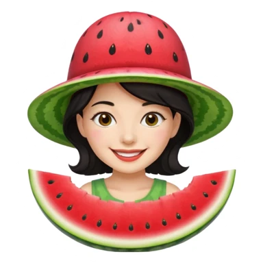 dark haired woman with watermelon hat sticker