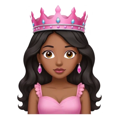 Crown TONE 4 black women with long WAVY hair pink dress pink crown facing forward black hair adult woman sticker