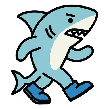 a shark walking with blue shoes sticker