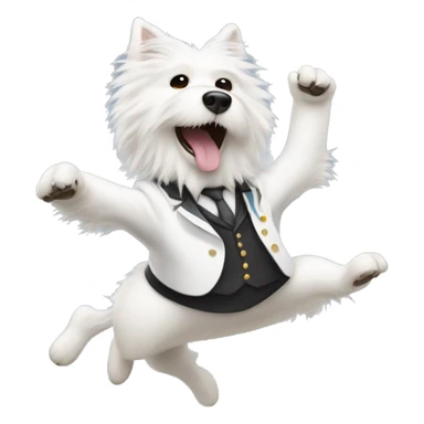 White furry dog jumping over band director  sticker