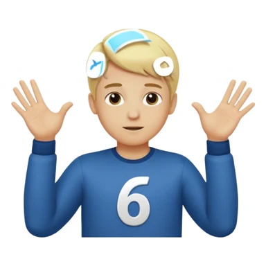 Boy, blonde hair with two hands stomach up saying 67 sticker