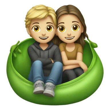 Two young white brunette siblings in a peapod sticker