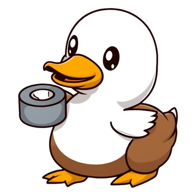 brown duck holding a roll of silver duct tape sticker