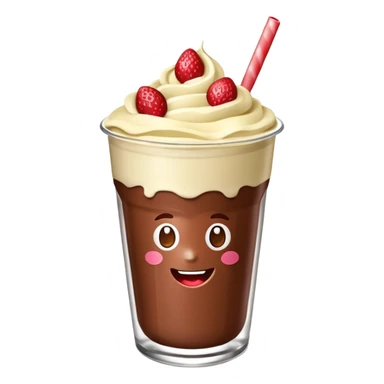 Un vaso cubierto de chocolate que arriba se vea crema batida fresas y mym sticker
