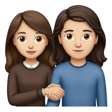 Longer wavy hair for one and straight for the other both dark brown hair. Light skin tone holding hands sticker