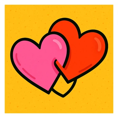 two hearts intertwined, pink and red, playful style sticker