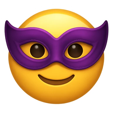 yellow face with purple masquerade mask emoji, digital illustration sticker
