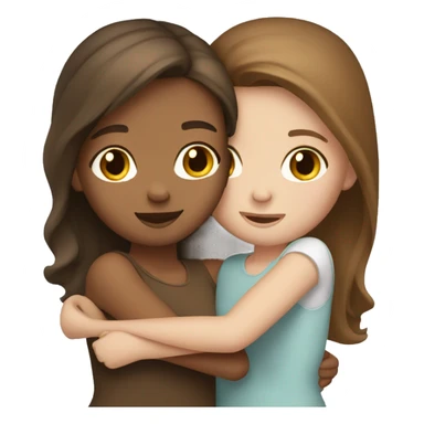 Two girls hug white skin brown hair sticker