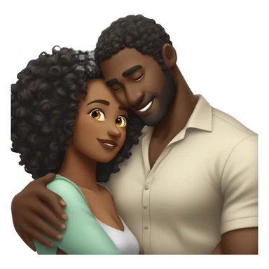 Tall handsome black man with curly hair hugs beautiful short curvy black woman sticker