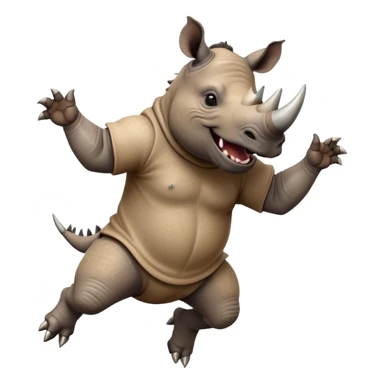 friendly anthropomorphised rhino jumping with excitement, wearing dark sunglasses, dynamic energetic pose sticker