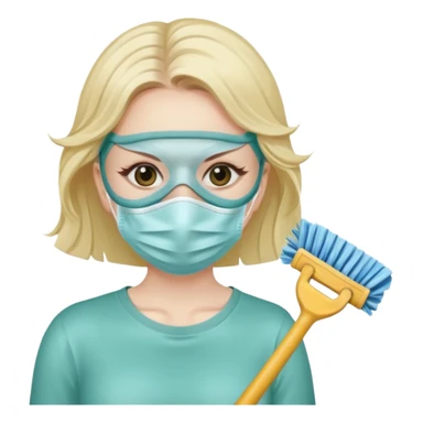 lady cleaning excessively and feeling anxious wearing a mask sticker