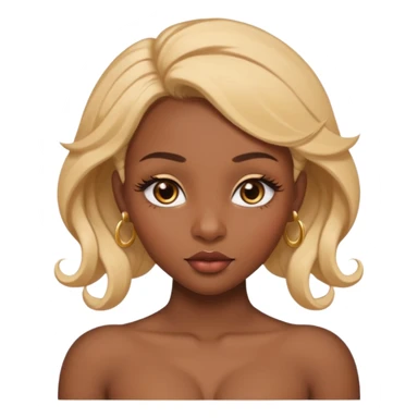 darkskin female with eyebrows that are naturally shaped and frame eyes well, eyes that are almond-shaped with defined lashes. nd lips are full with a defined cupid’s bow, add also a septum piercing that adds an edgy, stylish flair. a middle-part, honey blonde bust-down with laid baby hairs sticker