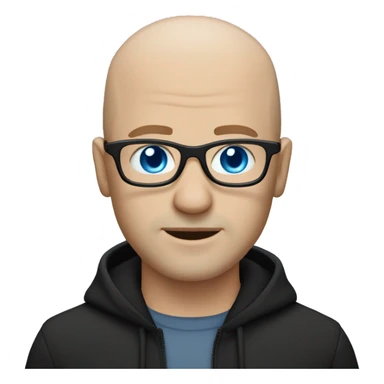bald white guy with blue eyes, stubble, glassses. black clothes sticker