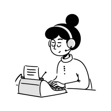 A person typing on a typewriter while wearing big wired headphones

 sticker